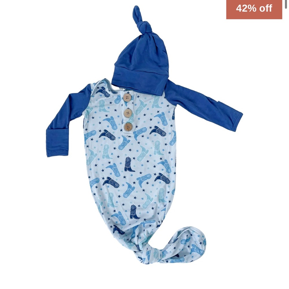 Blue cowboy boots Print newborn gown
